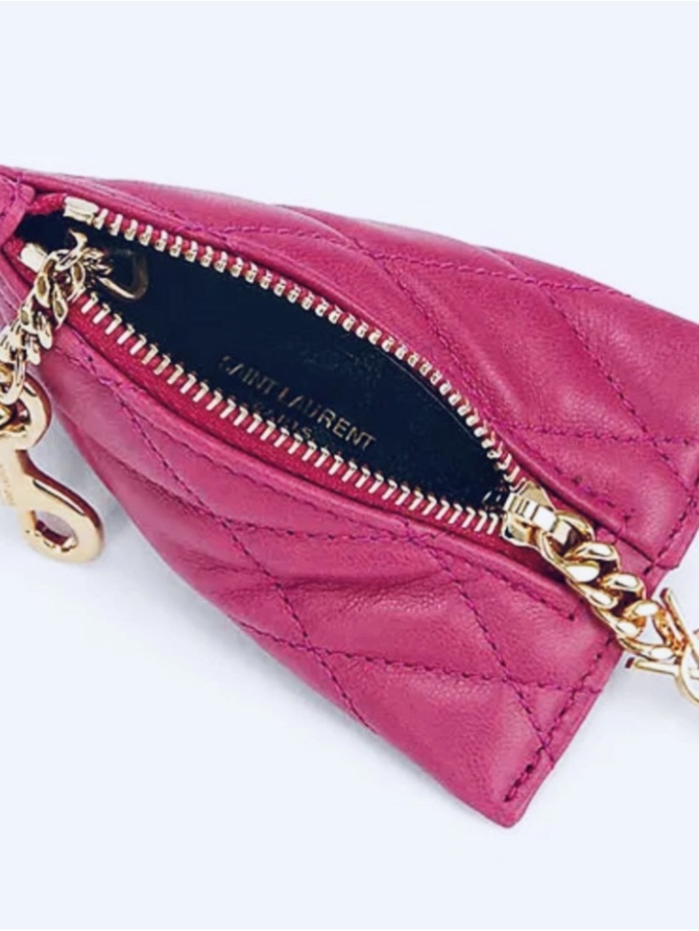 Saint Laurent Fuchsia Quilted Leather Mini Key Pouch with Gold Hardware - Picture 2 of 15